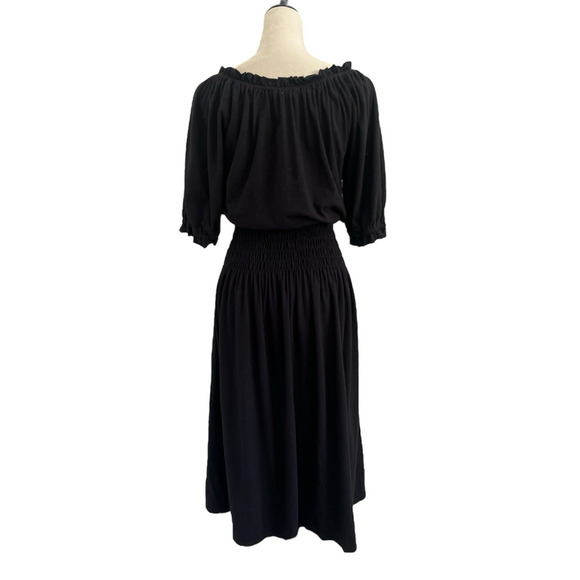 Sundry Smock-Waist Dress Womens Medium Black Midi Pullover Stretch USA NWT - Picture 4 of 13